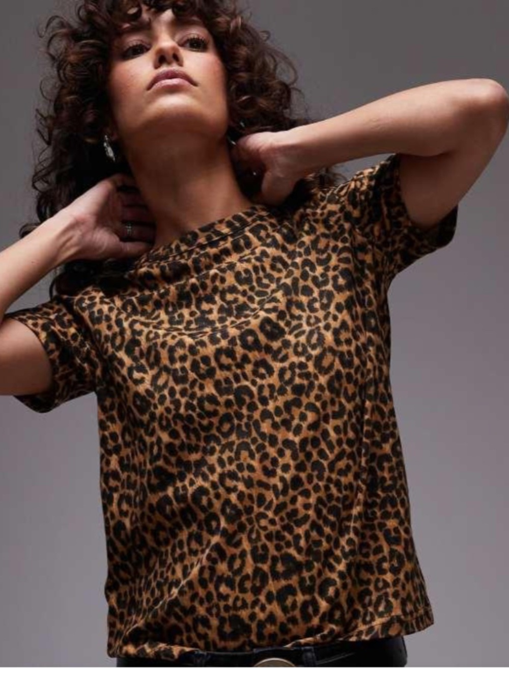 Mango Leopard Print Short Sleeve Tee Top Brown Black L Great condition